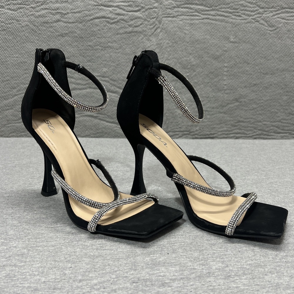 Soda Rhinestones Embellished High Heels Shoe Back Zip Sandals‎ Size 9